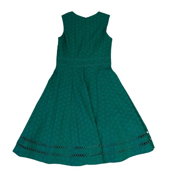 Calvin Klein Leaf Pattern Eyelet Fit & Flare Dress โข Size 2 โข Emerald Green - Picture 3 of 4